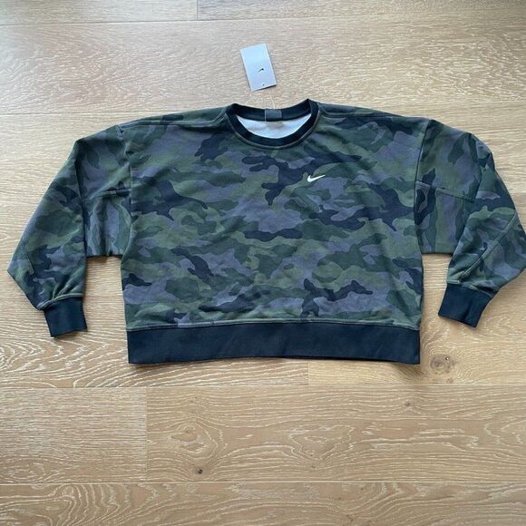 Nike Sportswear Sweatshirt Womens Medium Camouflage Crew Neck Cropped DJ0761 082 - Picture 1 of 2